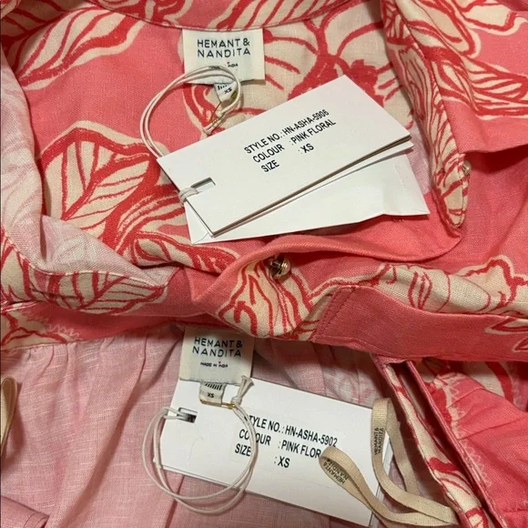 Hemant & Nandita Asha Shirt & Long Skirt Set in Pink Floral SZ XS NWT - Picture 6 of 8